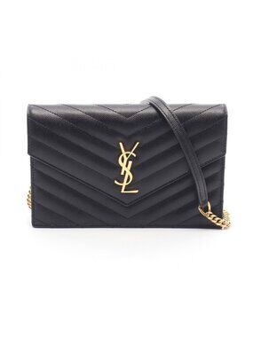Saint Laurent Shoulder Bag Cassandra Envelope Black Leather Matelasse Chain